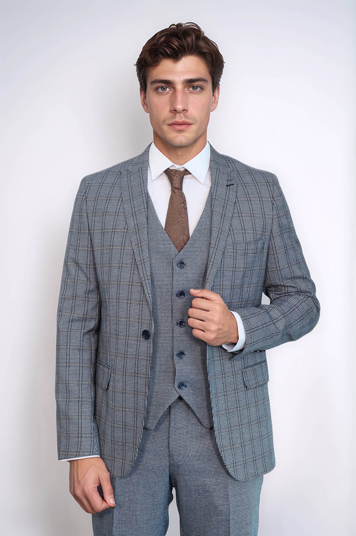 Plaid Navy Slim-Fit Vested Suit