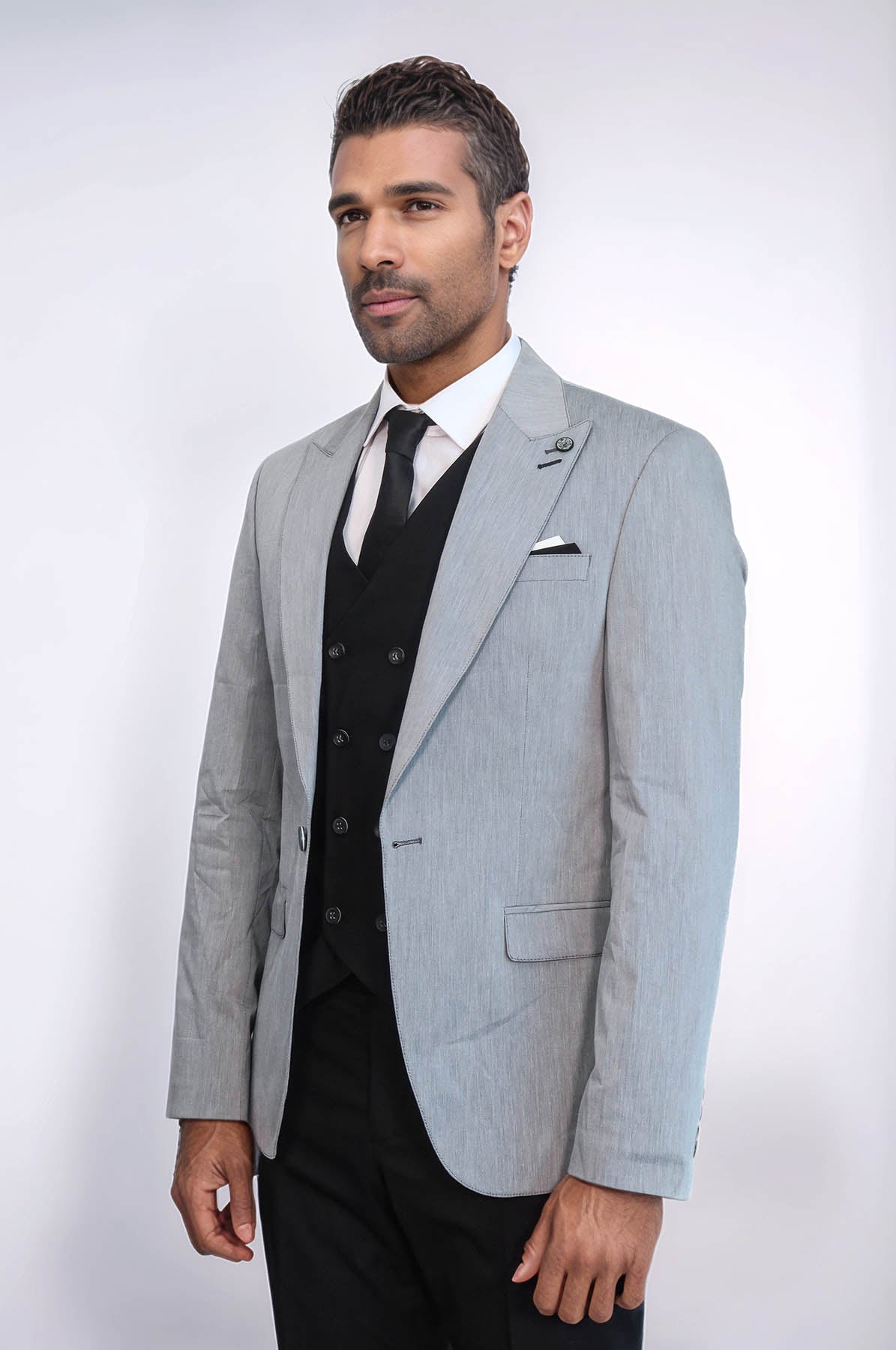 KOALA SYDNEY Black Double Breasted Vest Grey Men Suit -