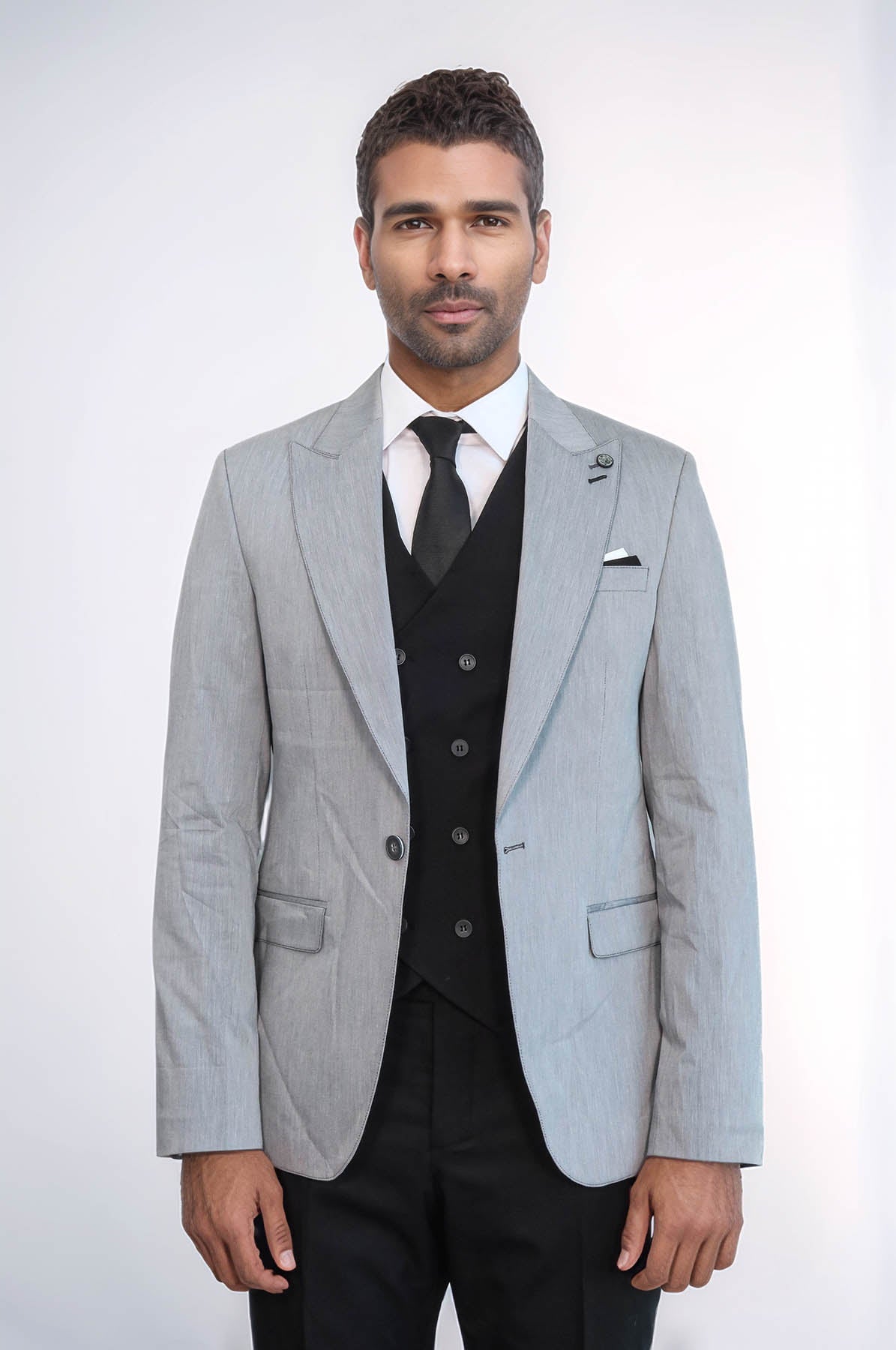 KOALA SYDNEY Black Double Breasted Vest Grey Men Suit -