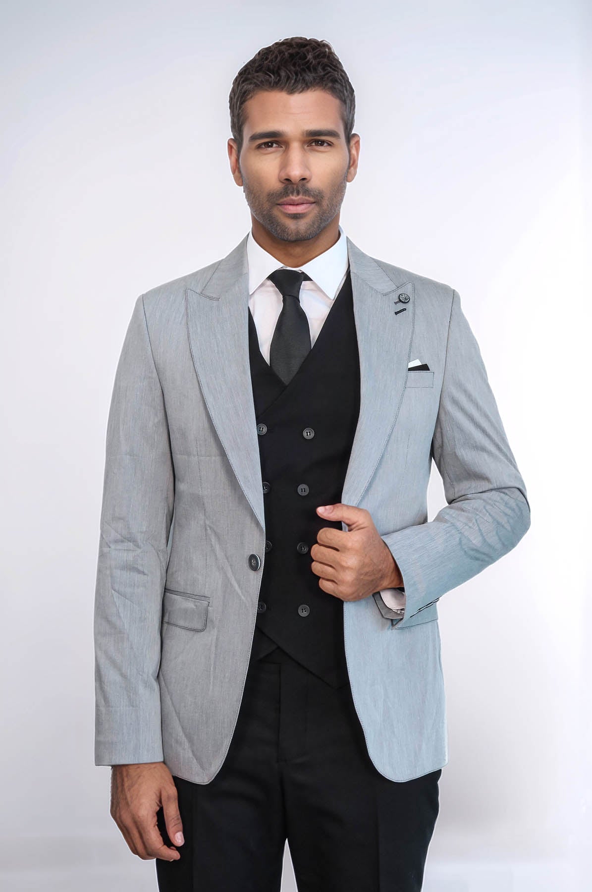 KOALA SYDNEY Black Double Breasted Vest Grey Men Suit -