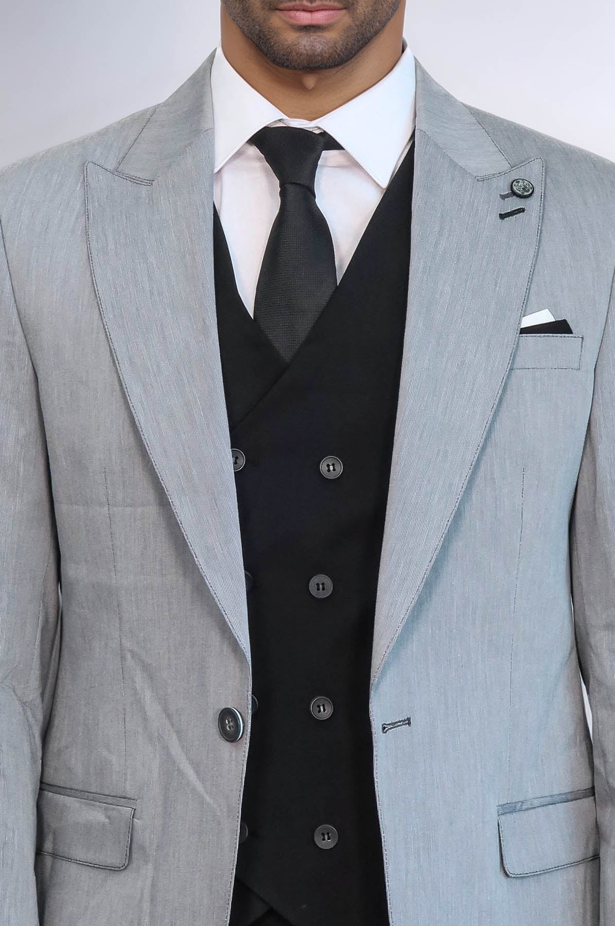 KOALA SYDNEY Black Double Breasted Vest Grey Men Suit -