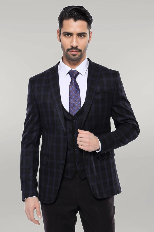 Black Plaid Men's Winter 3 Piece Suit