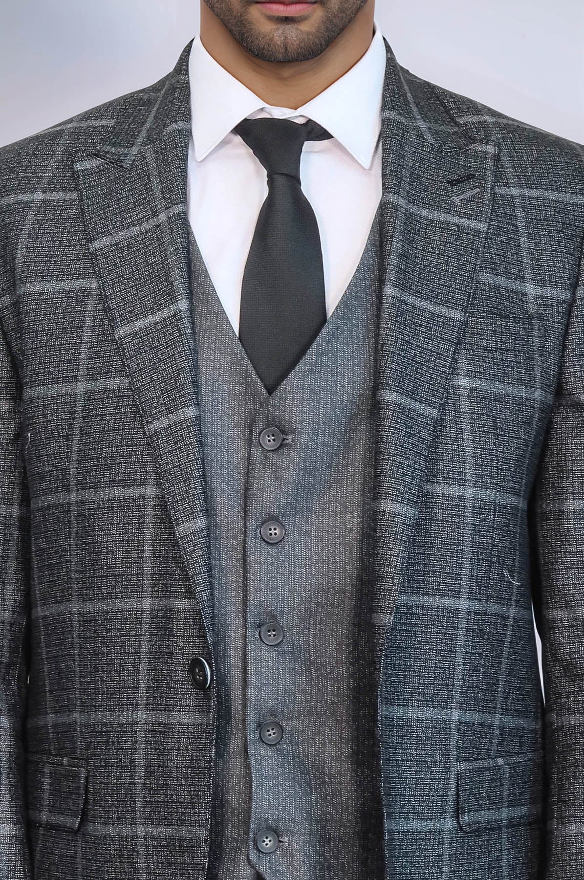 KOALA SYDNEY Anthracite Blue Plaid 3 Piece Slim Fit Suit -