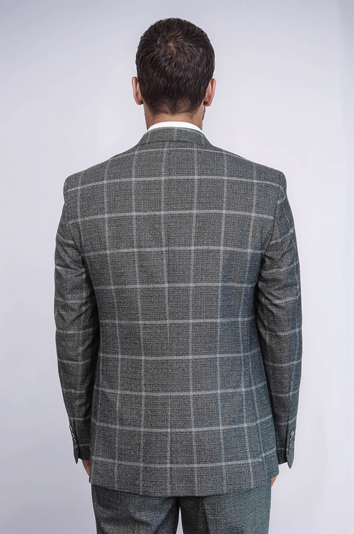 KOALA SYDNEY Anthracite Blue Plaid 3 Piece Slim Fit Suit -