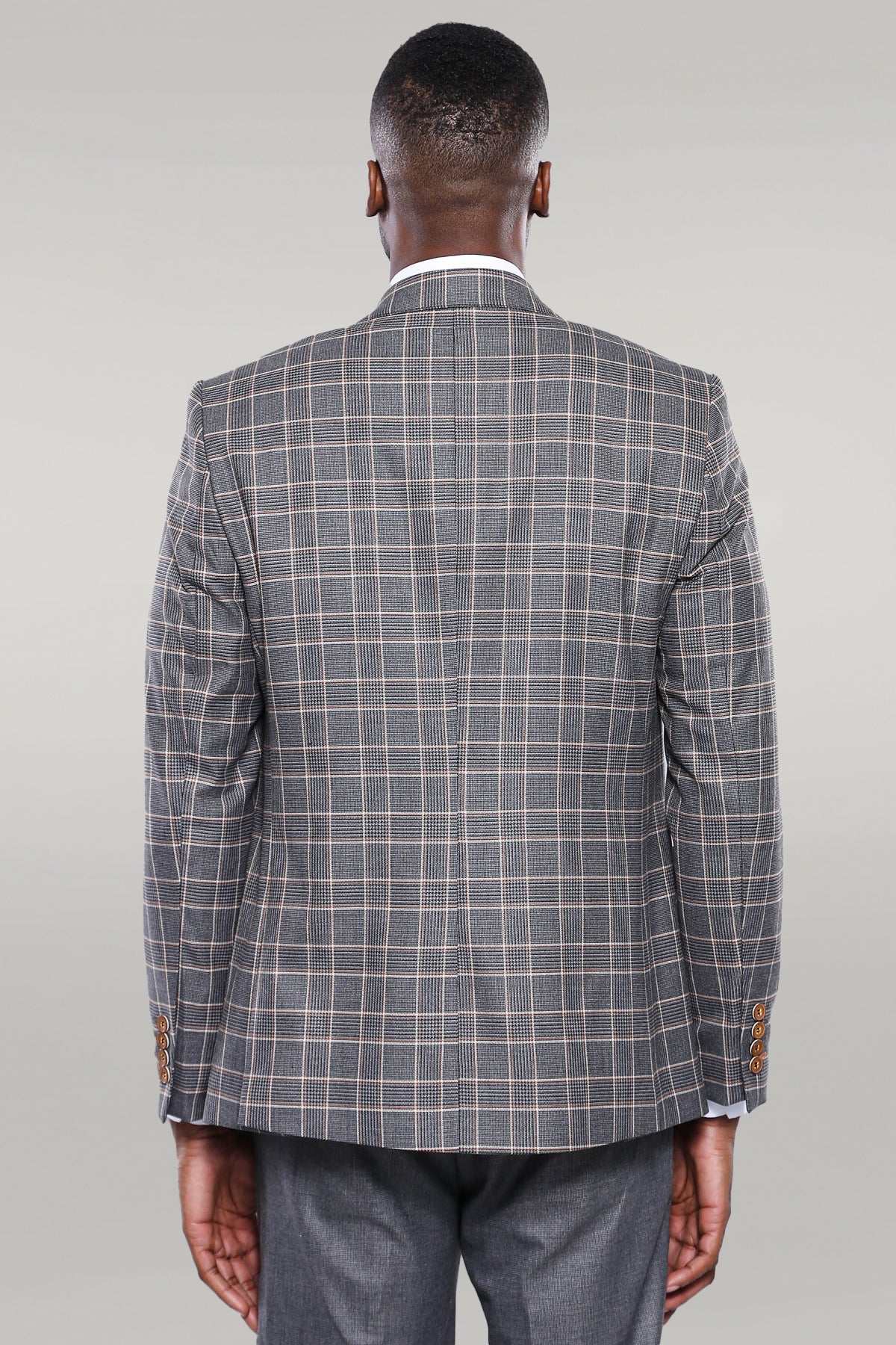 Orange Vested Checked Grey Men Suit -