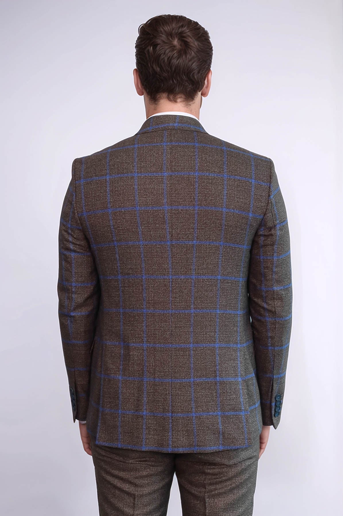 Brown Blue Checked Suit