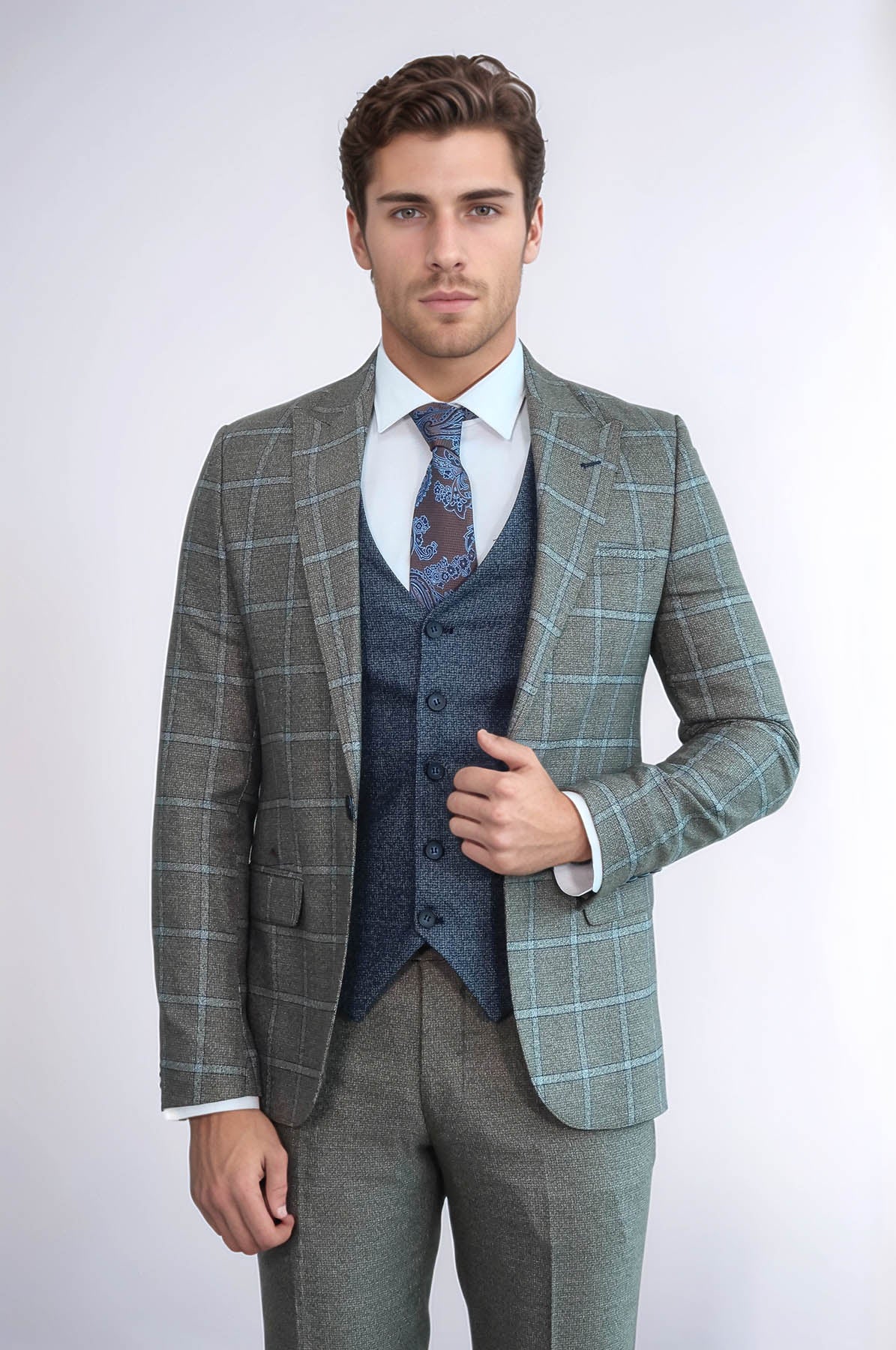 KOALA SYDNEY Vested Grey Men Suit -
