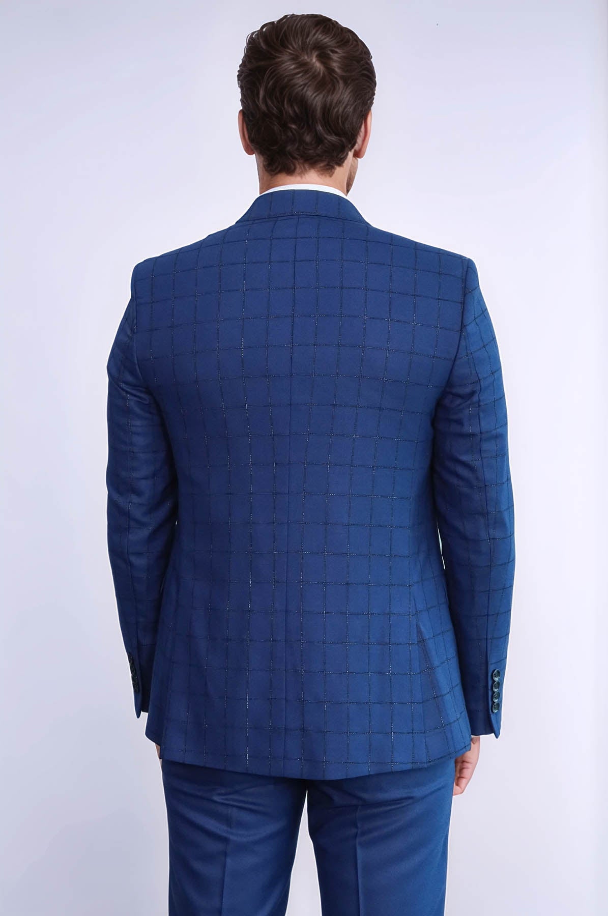 Blue Vested Suit With Plaid Blazer - Wessi