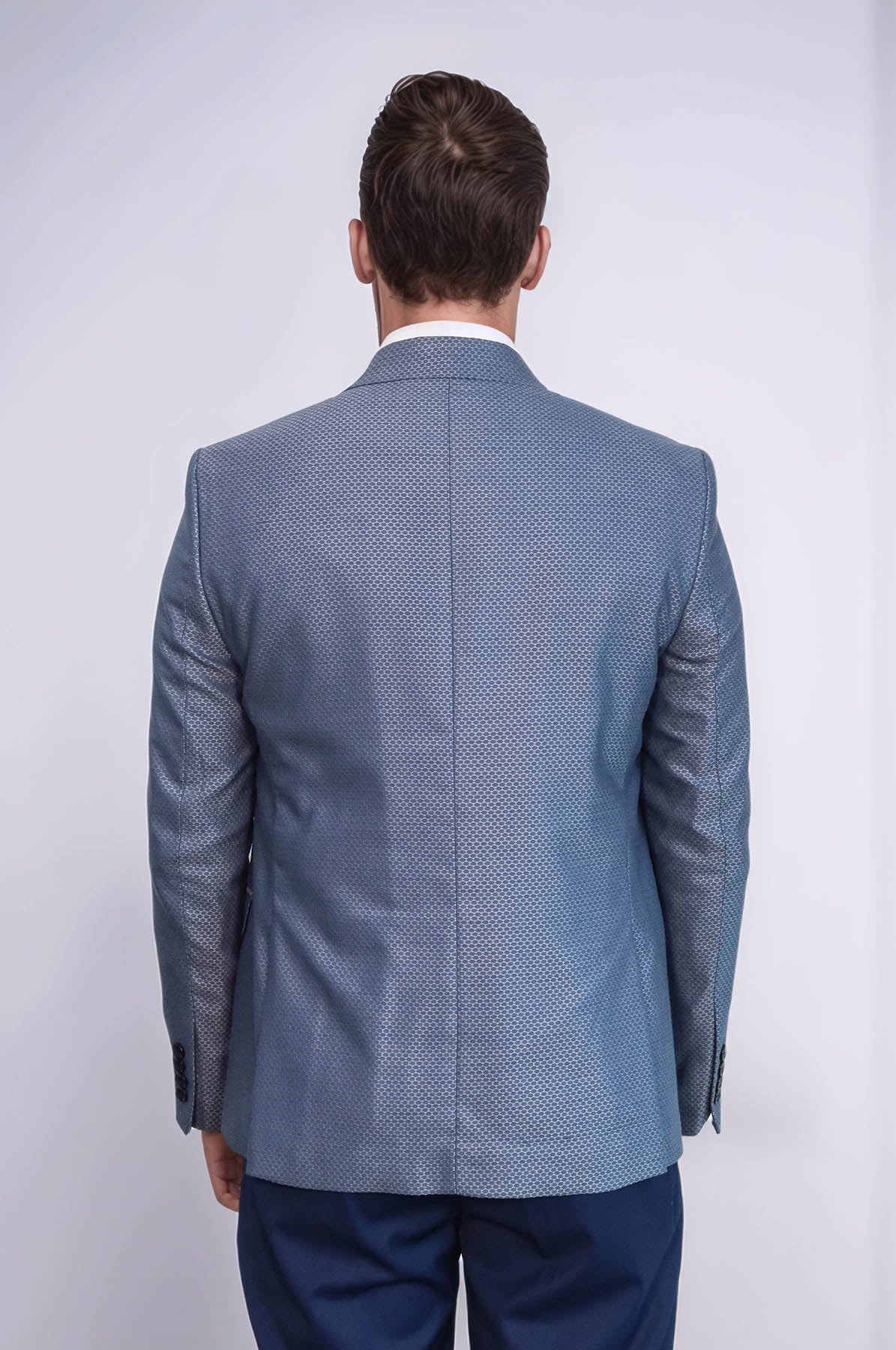Navy Blue Self-Patterned Vested Suit