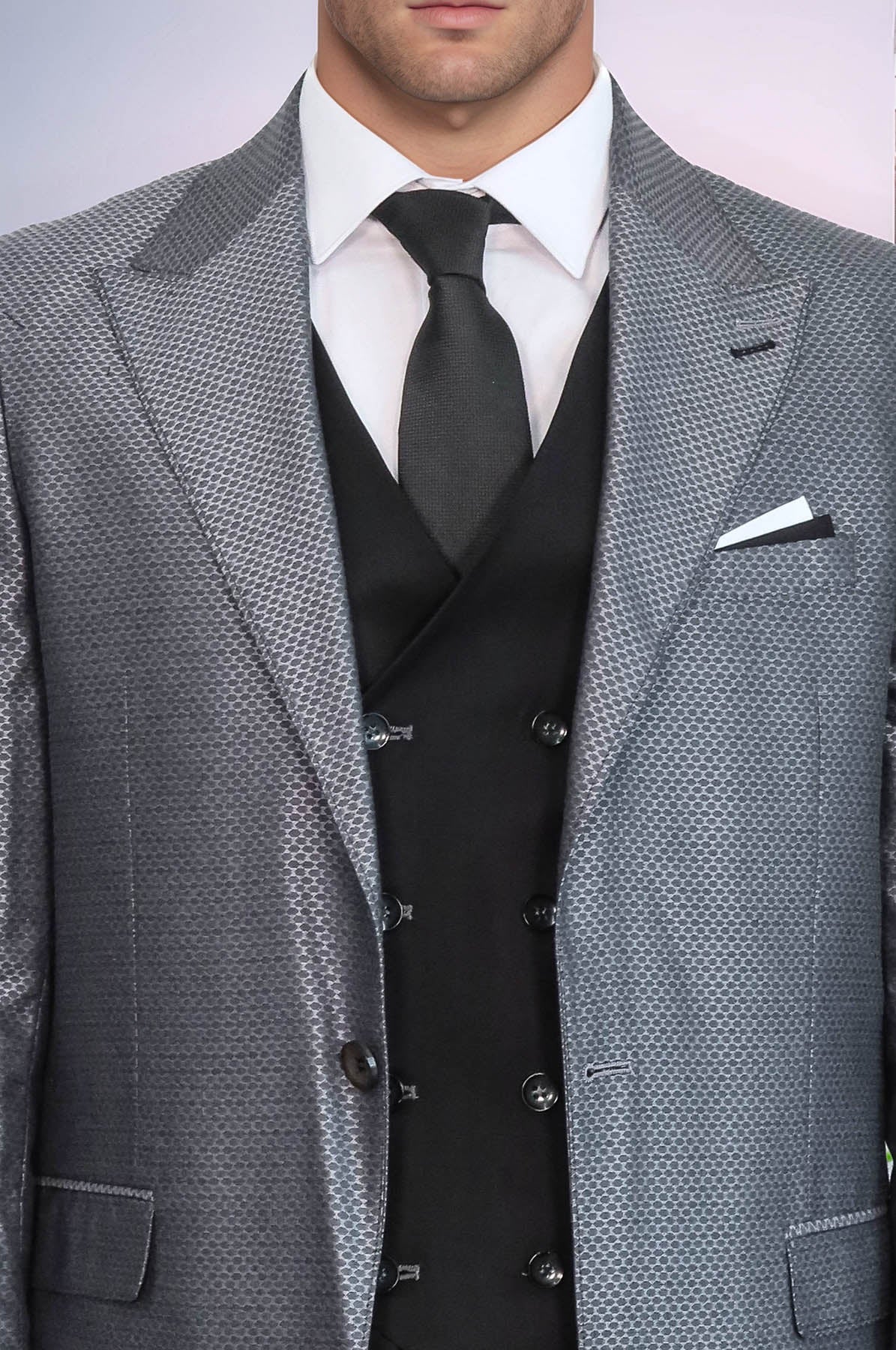 Grey Jacket Combined Black Suit - Wessi
