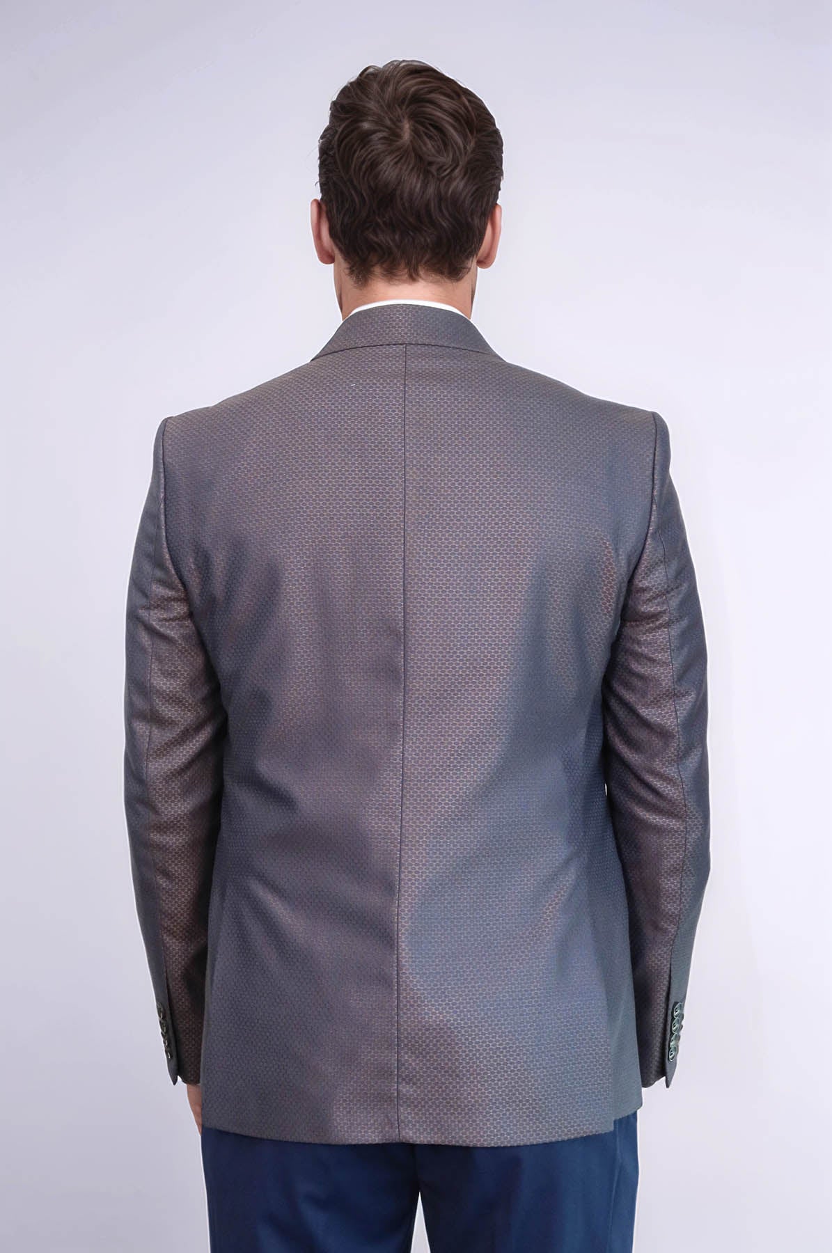 Patterned Navy Blue Brown Men Suit