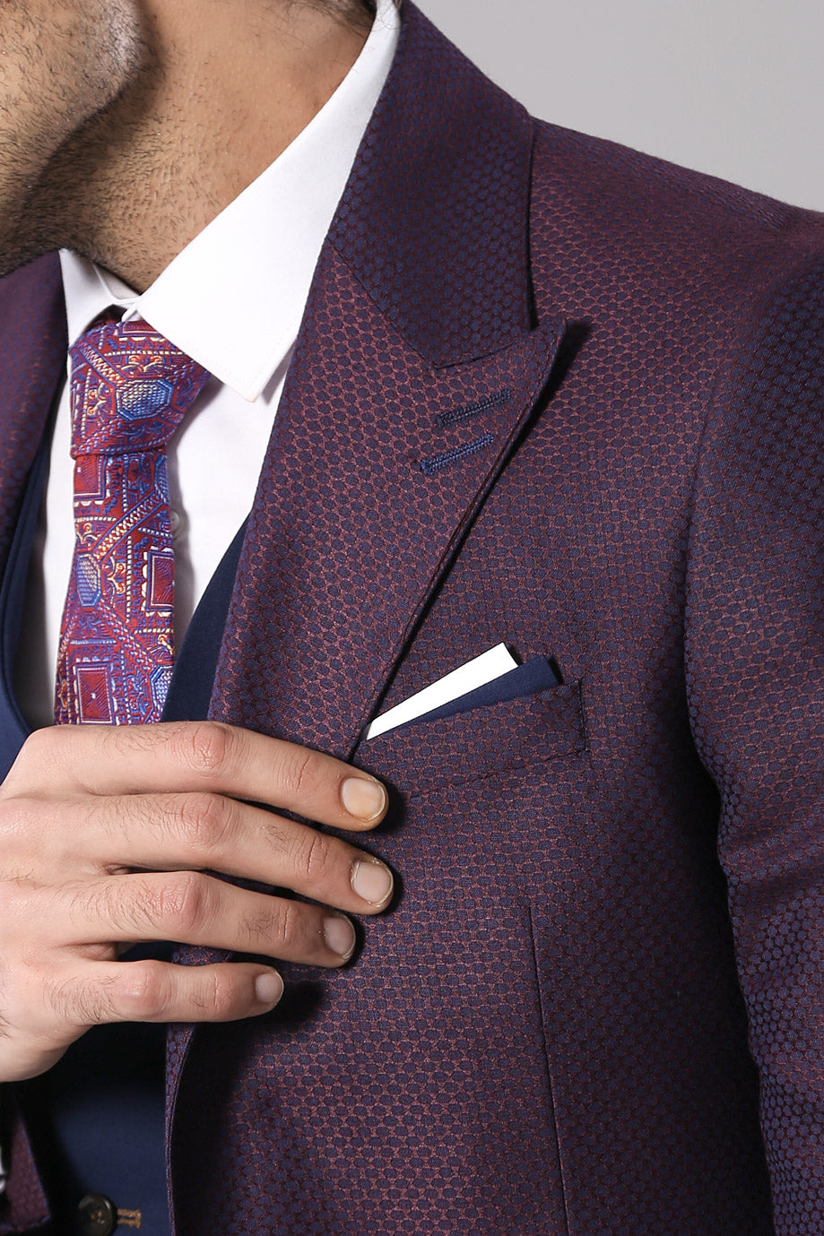 KOALA SYDNEY Burgundy Jacket Combined Navy Blue Suit -