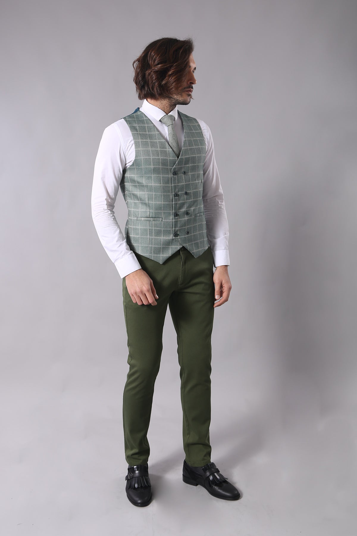 KOALA SYDNEY Combined Vested Green Plaid Men's Suit