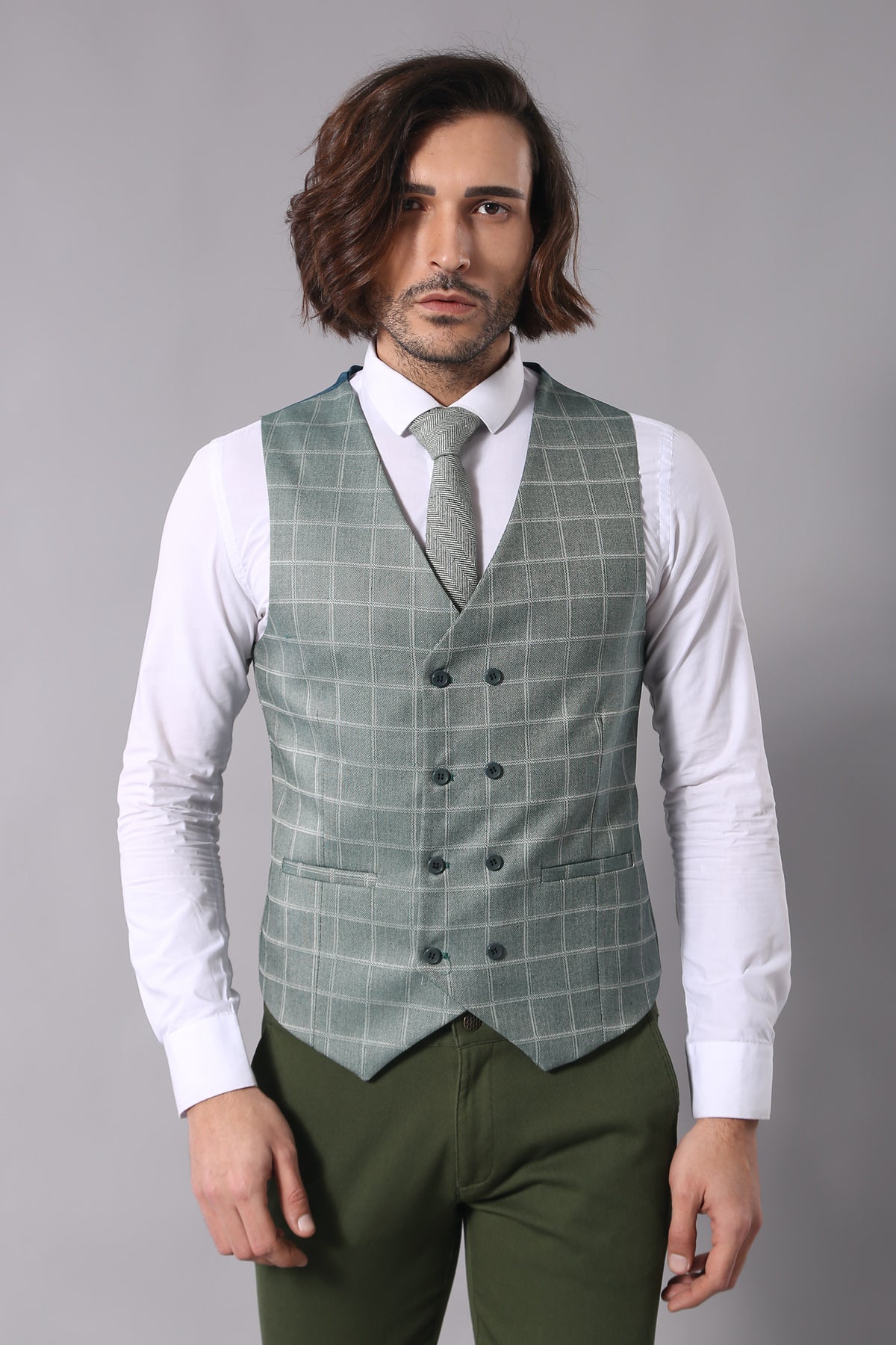 KOALA SYDNEY Combined Vested Green Plaid Men's Suit