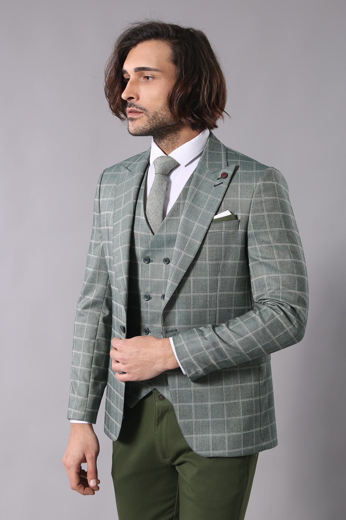 KOALA SYDNEY Combined Vested Green Plaid Men's Suit