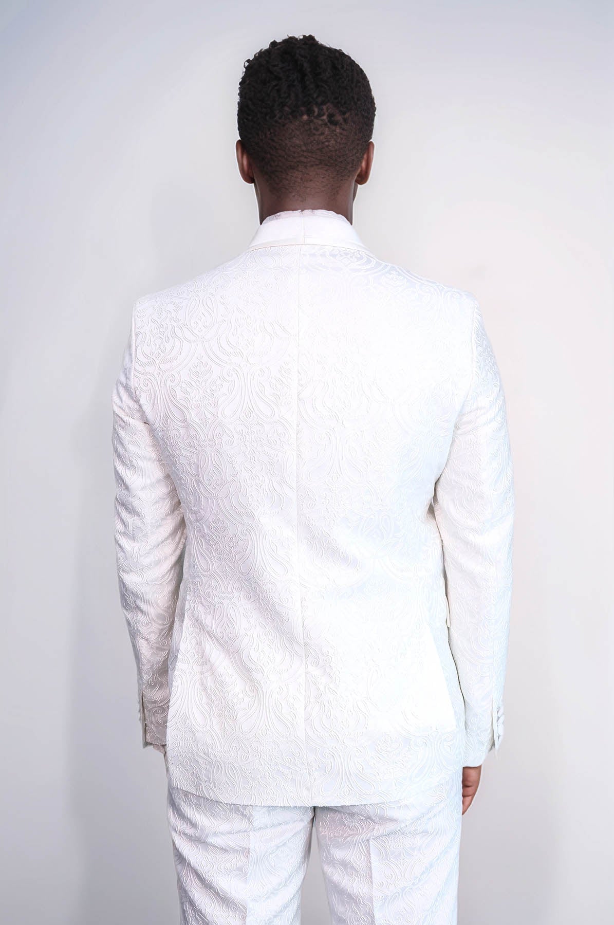 KOALA SYDNEY 2 Piece Damask Patterned Velvet Shawl Collar White Men's Tuxedo Suit -