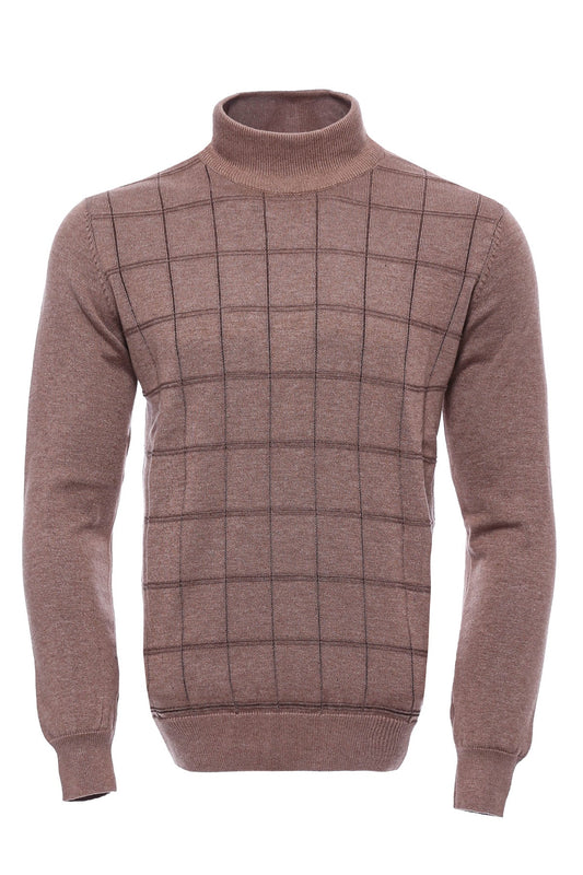 Plaid Half Turtleneck Beige Sweater