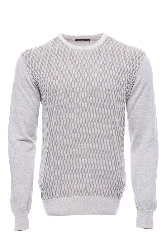 White Diamond Patterned Circle Neck Sweater