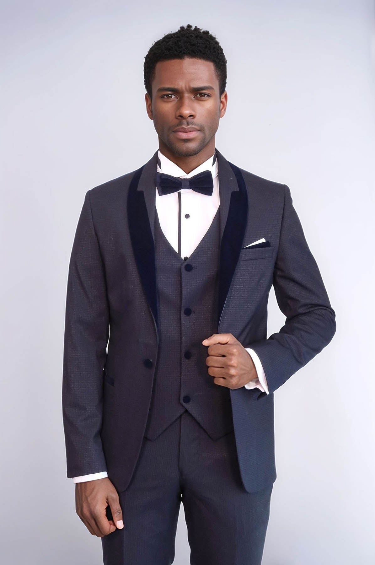 KOALA SYDNEY Patterned Velvet Lapel Navy Blue Men Tuxedo -