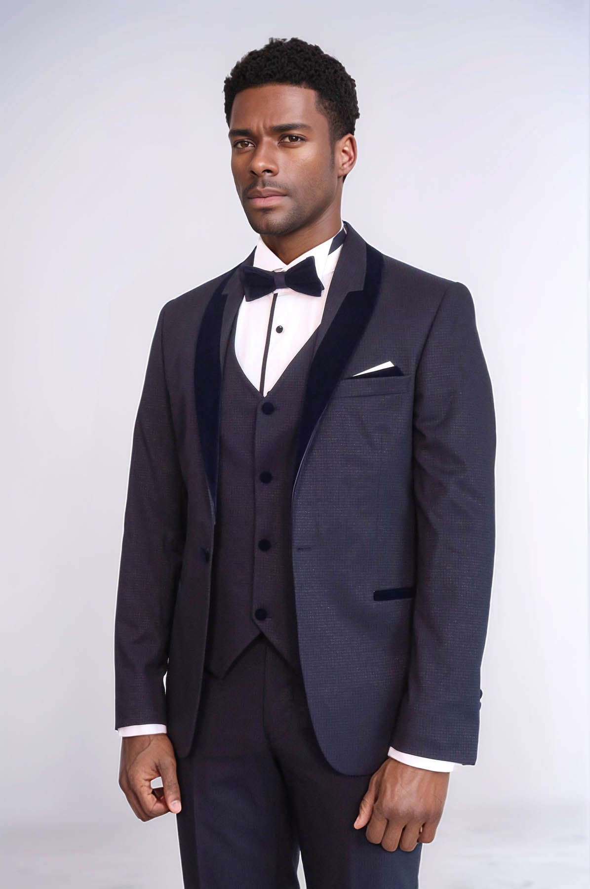 KOALA SYDNEY Patterned Velvet Lapel Navy Blue Men Tuxedo -