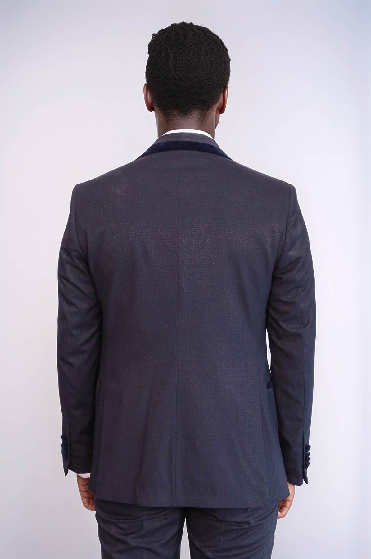 KOALA SYDNEY Patterned Velvet Lapel Navy Blue Men Tuxedo -