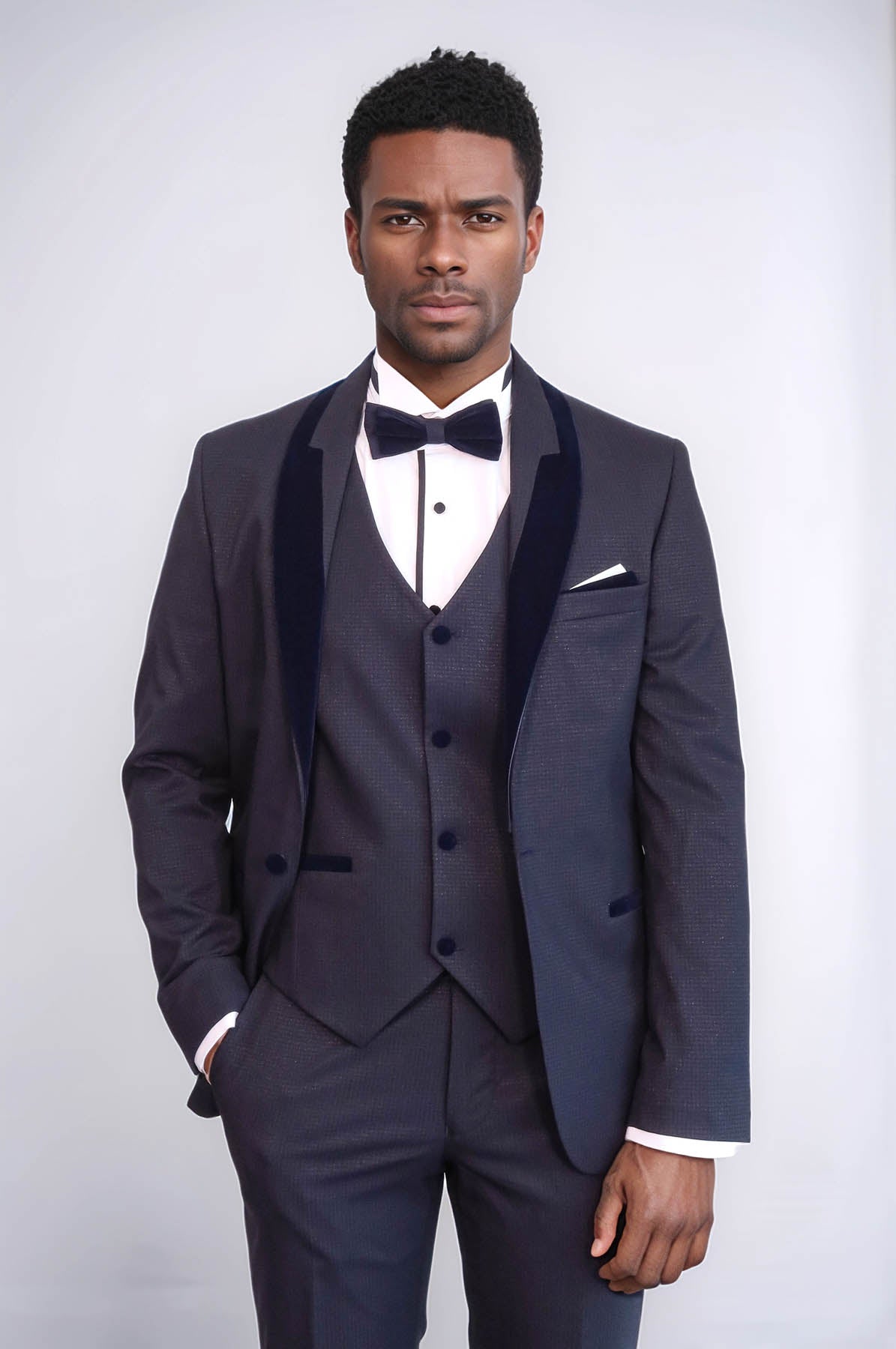 KOALA SYDNEY Patterned Velvet Lapel Navy Blue Men Tuxedo -