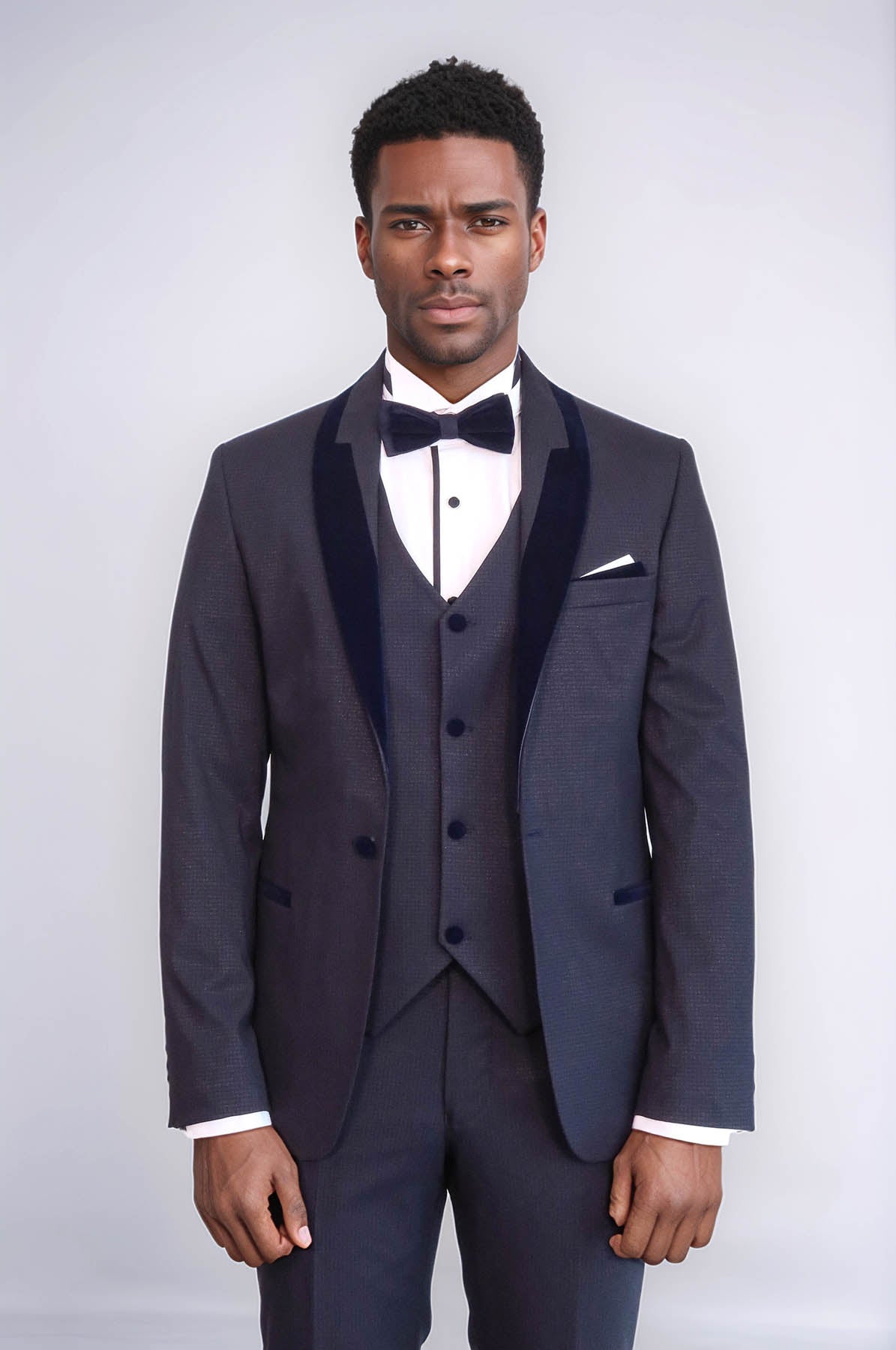 KOALA SYDNEY Patterned Velvet Lapel Navy Blue Men Tuxedo -