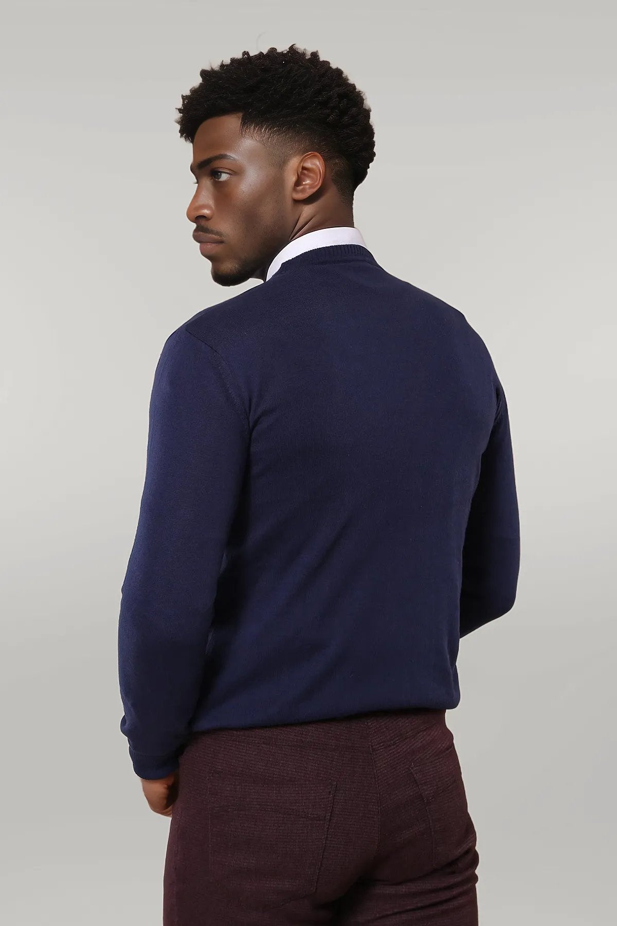 Circle Collar Navy Blue Sweater