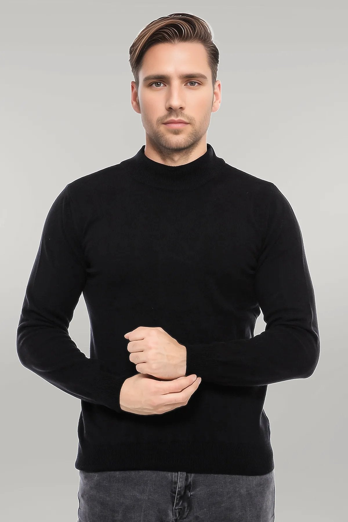KOALA SYDNEY Peach Slim Fit Suit with Striped Scarf and Black Knitwear - Professional Business Look