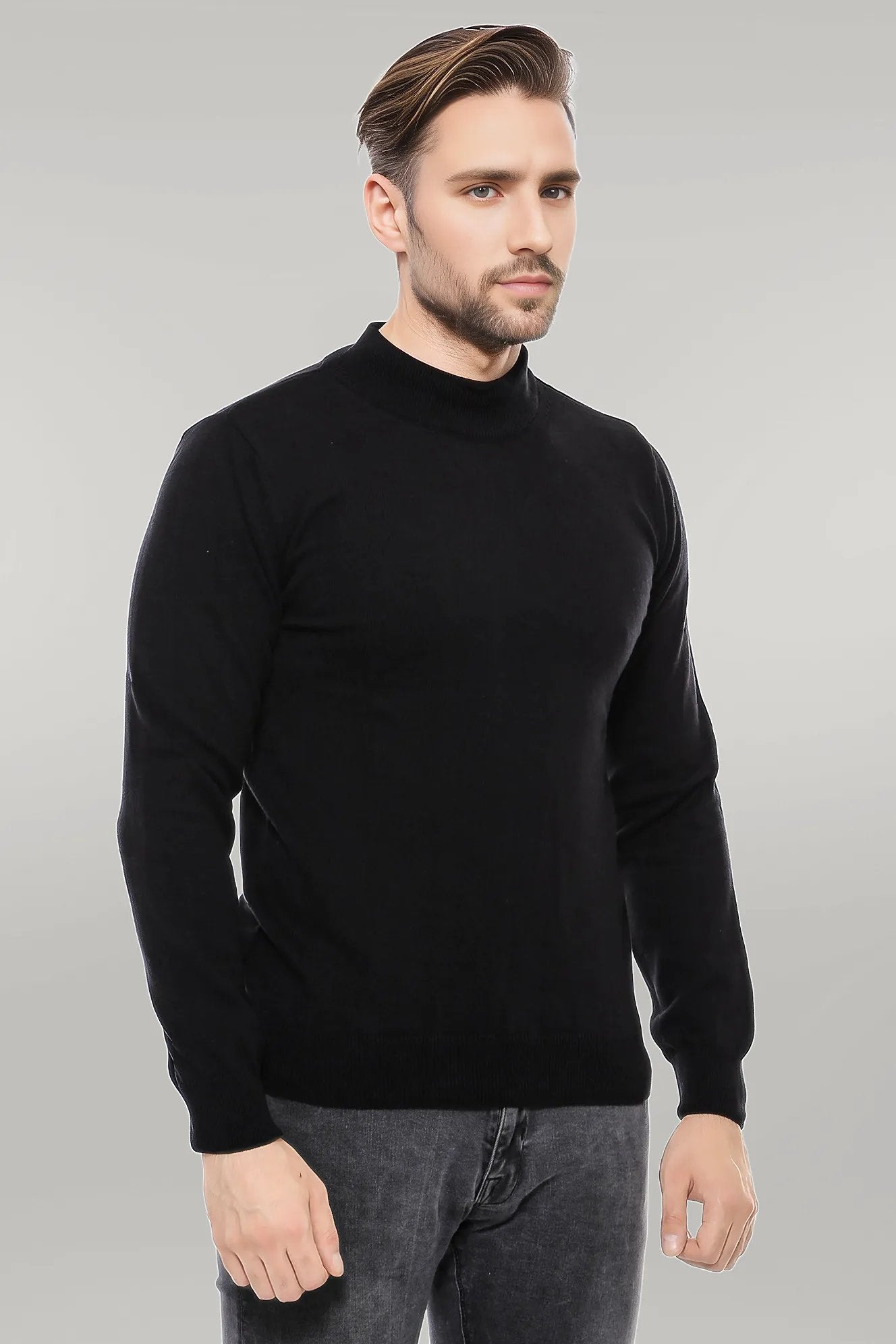 Half Turtleneck Black Knitwear Sweater - Wessi