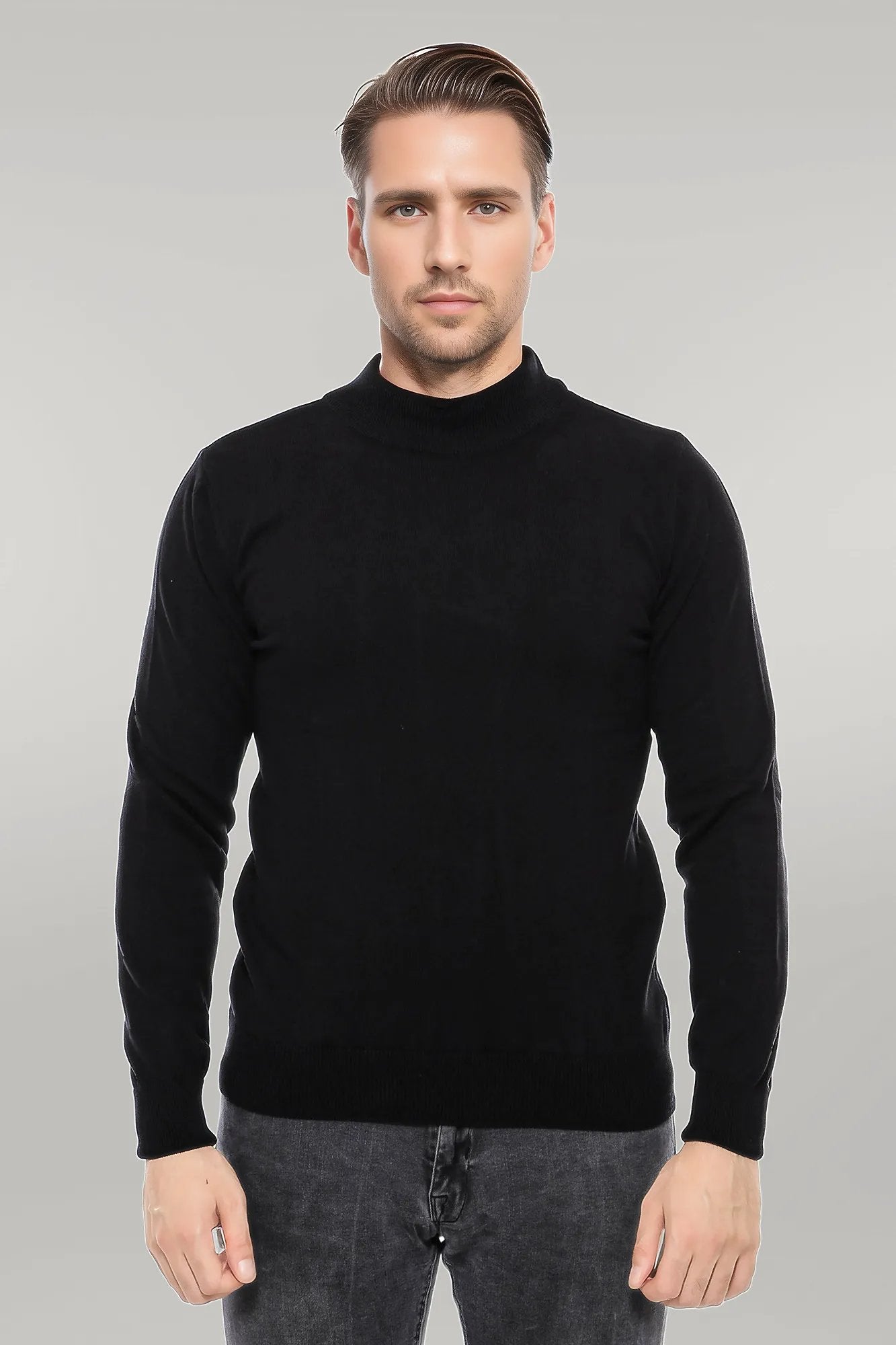 Half Turtleneck Black Knitwear Sweater - Wessi