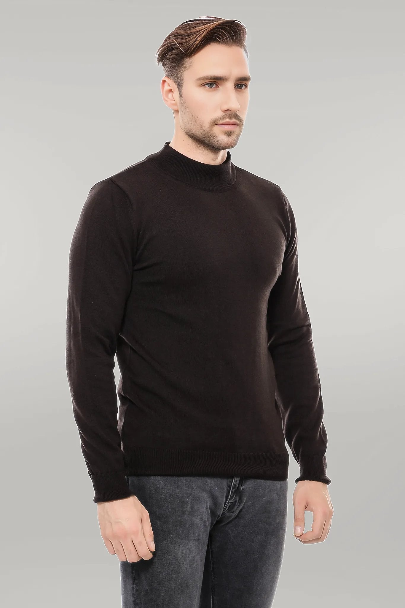 Half Turtleneck Brown Knitwear Sweater - Wessi