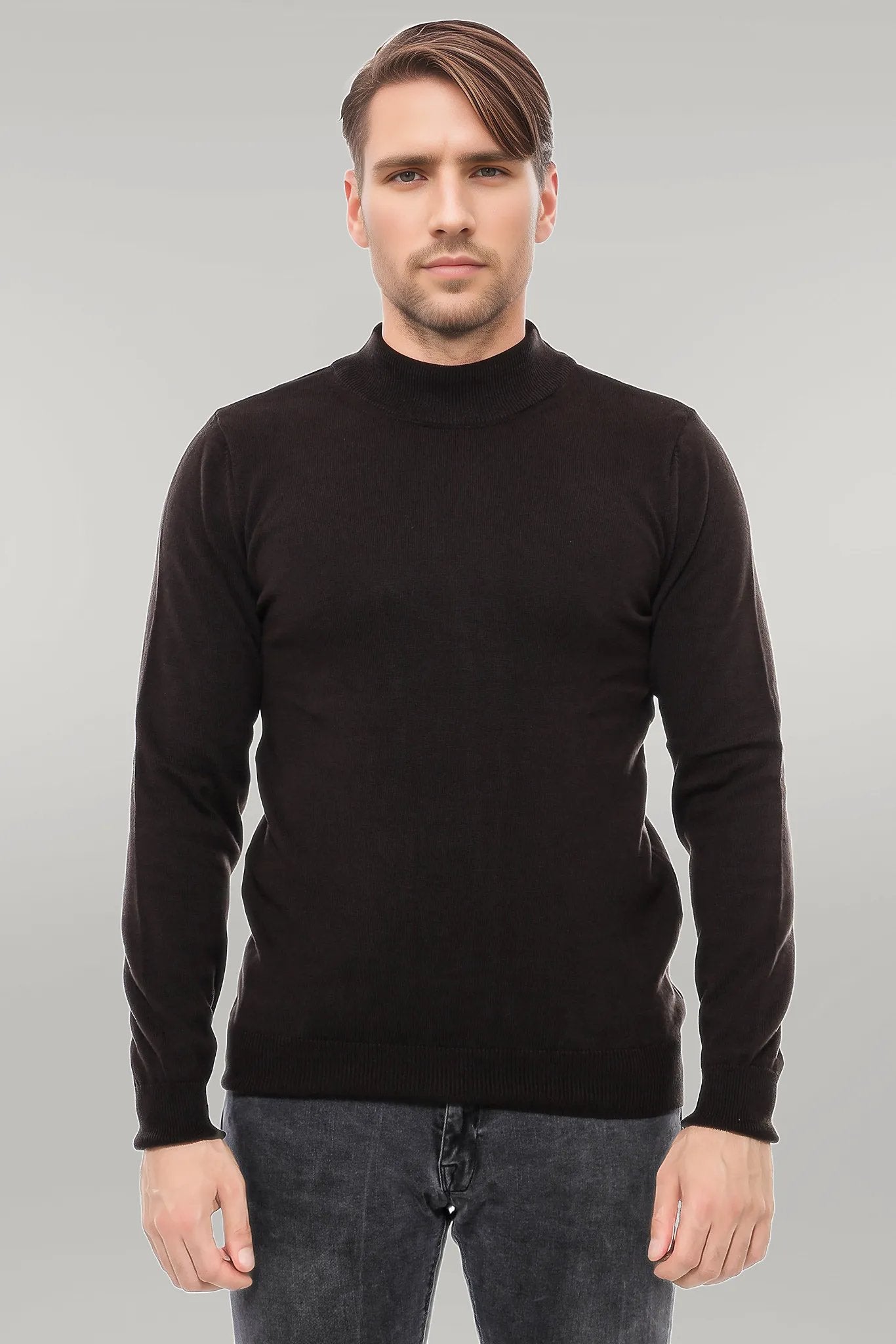 Half Turtleneck Brown Knitwear Sweater - Wessi