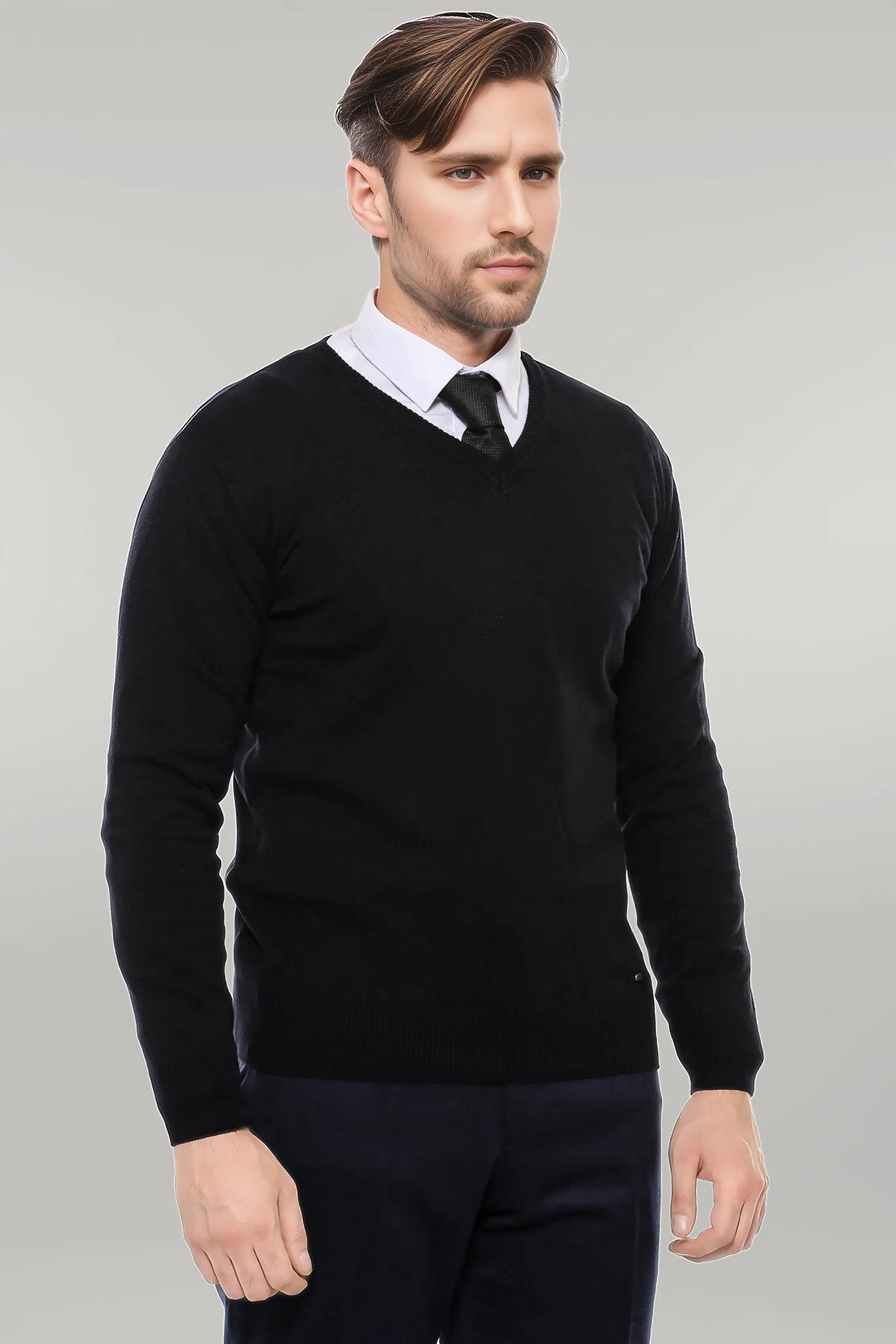V Neck Black Men's Sweater