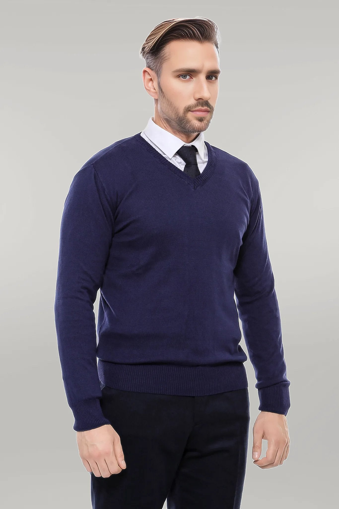 V Neck Navy Blue Men Sweater
