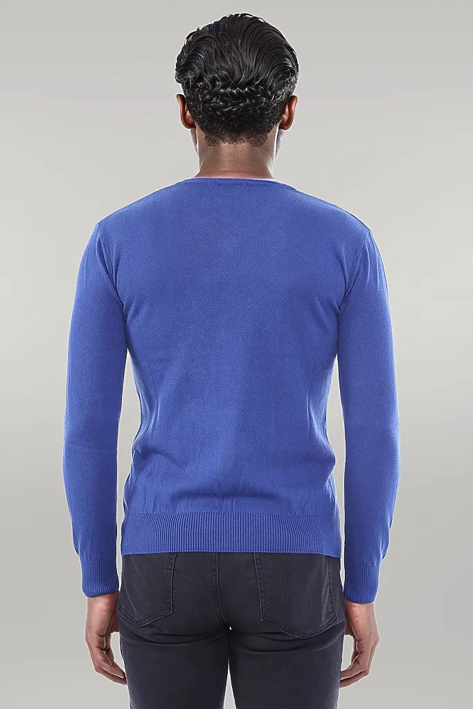 V Neck Indigo Men Sweater