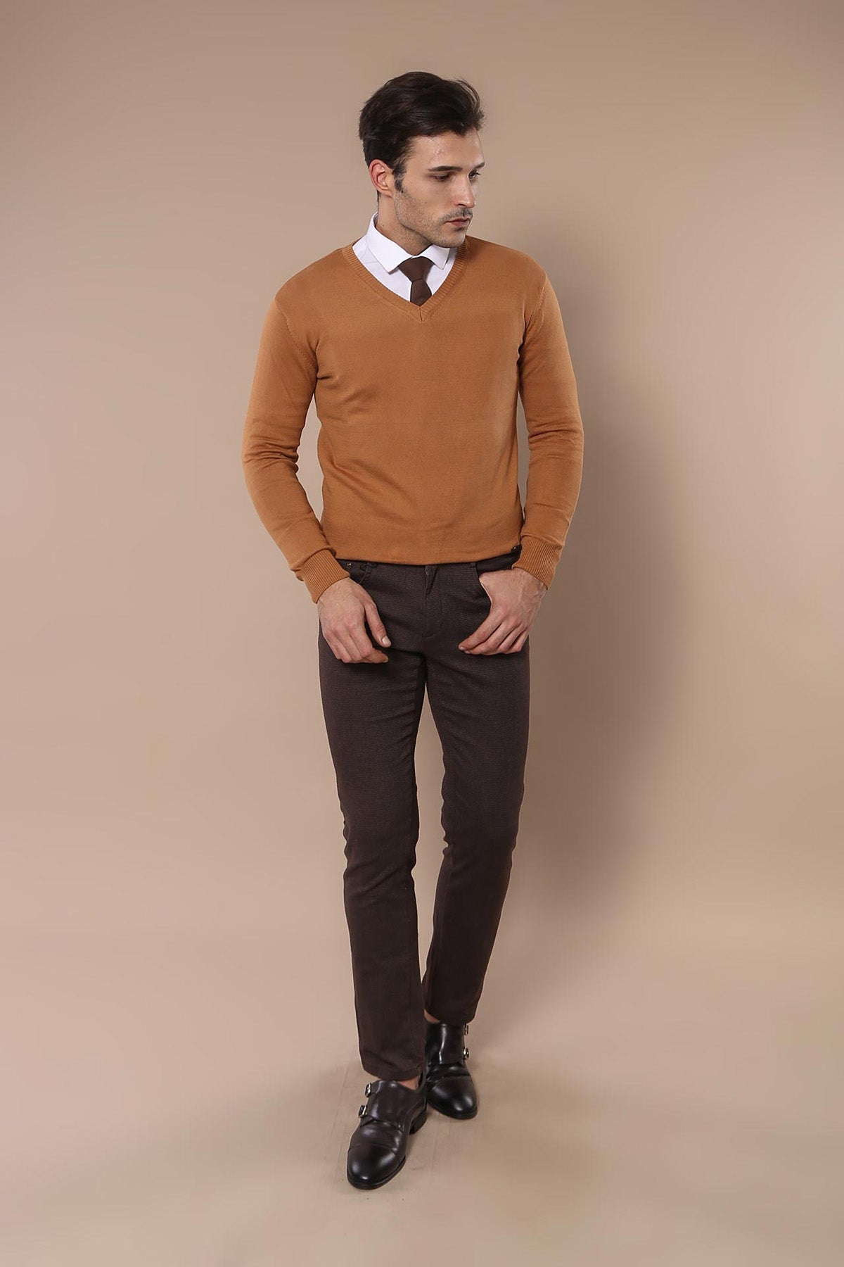 V Neck Brown Sweater