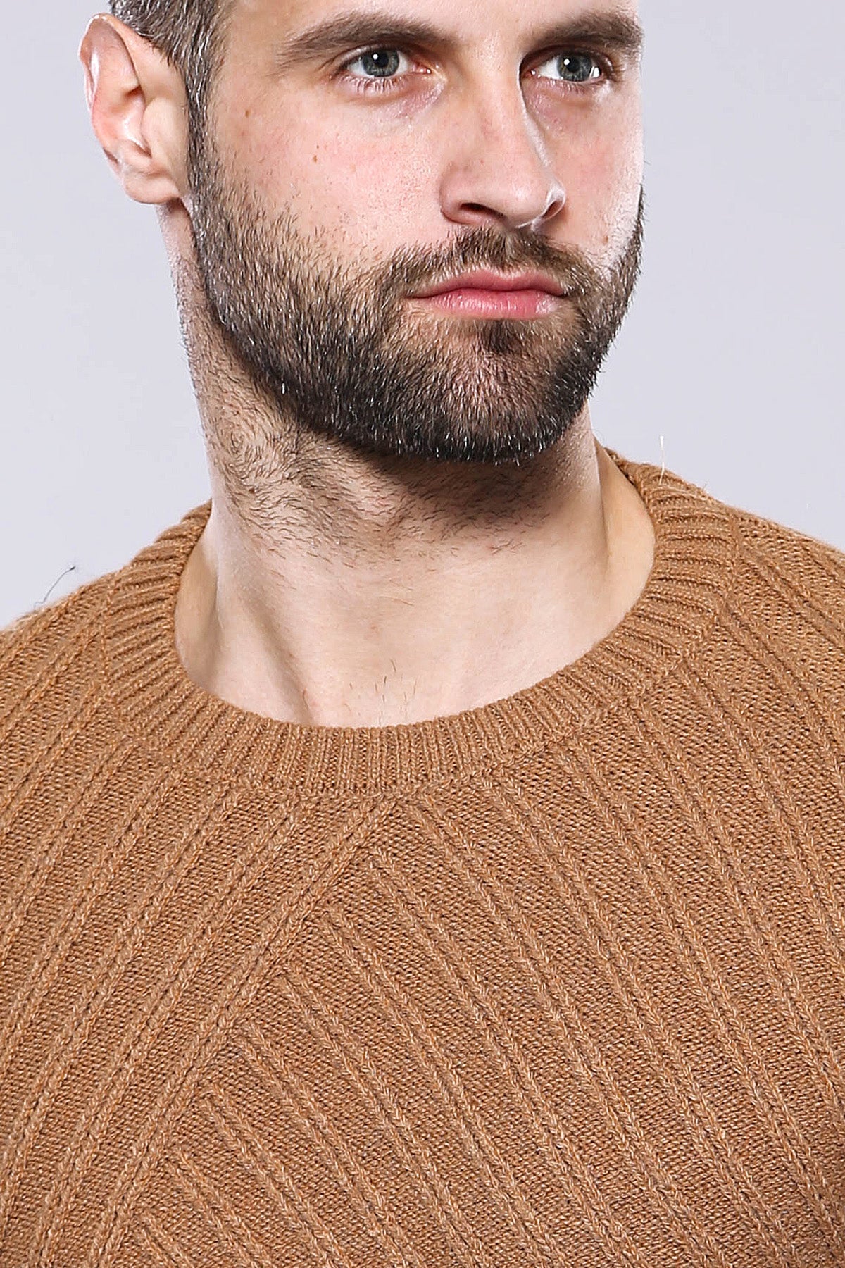 Patterned Circle Neck Tawny Sweater