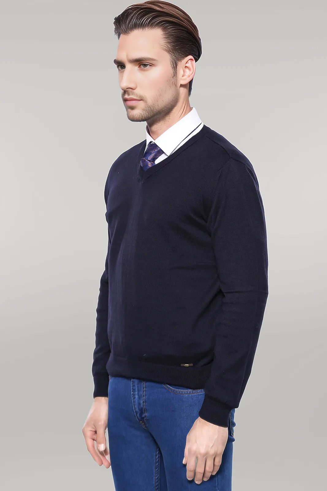 V Neck Navy Blue Sweater