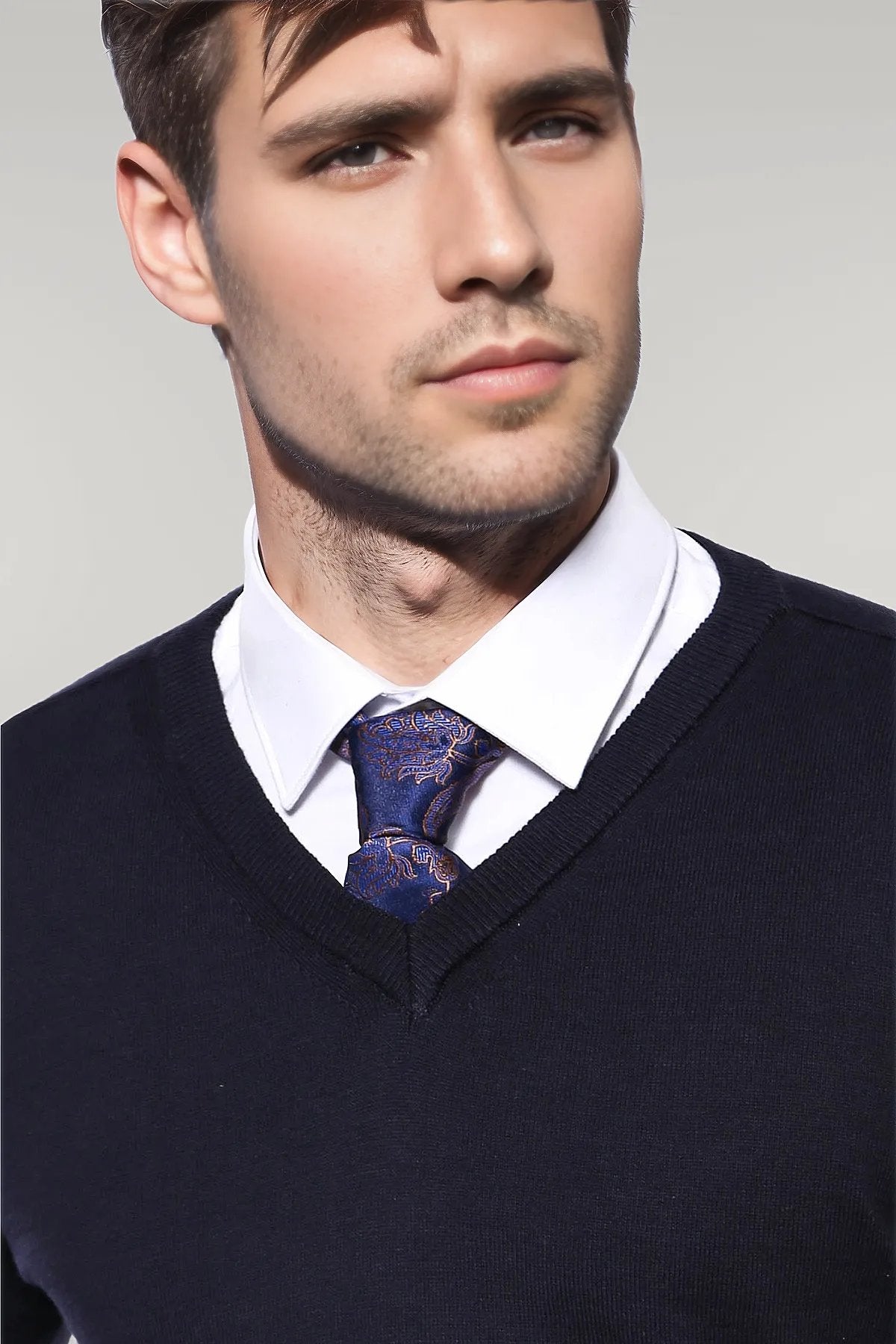 V Neck Navy Blue Sweater