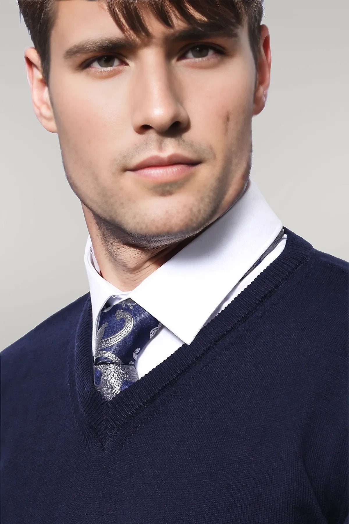 V Neck Dark Blue Knitwear