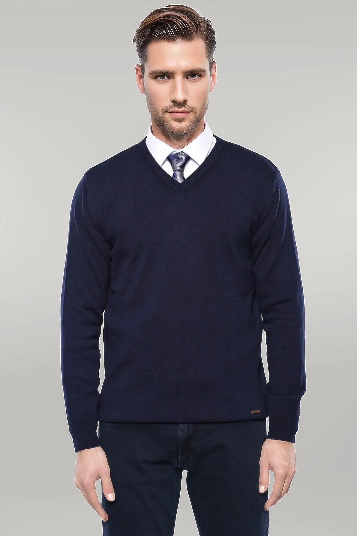 V Neck Dark Blue Knitwear