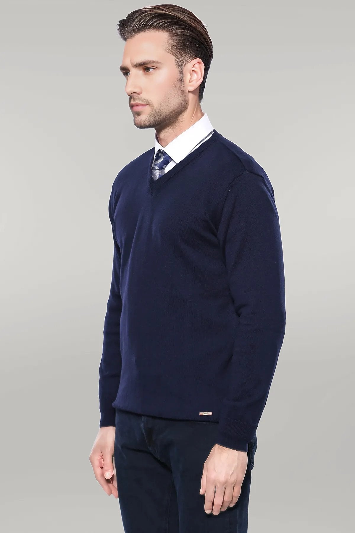 V Neck Dark Blue Knitwear