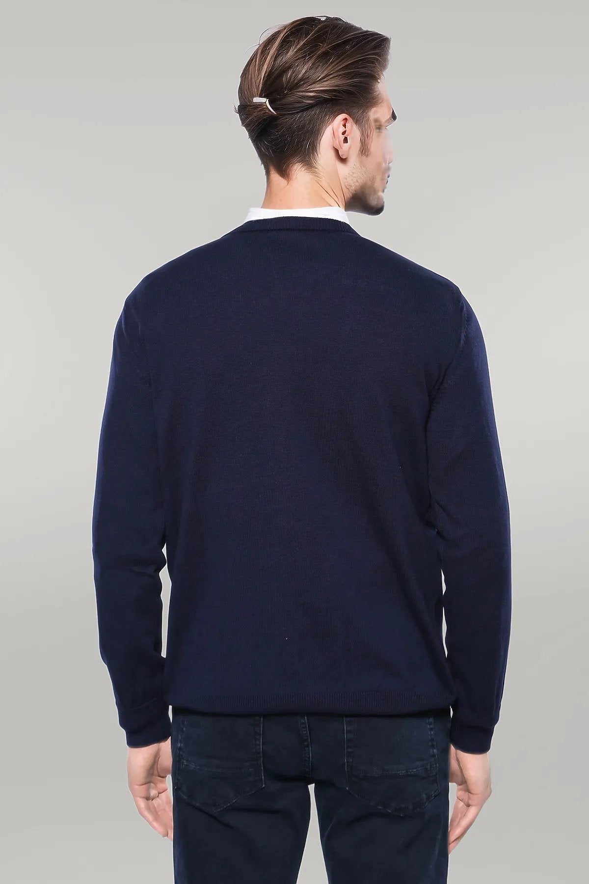V Neck Dark Blue Knitwear
