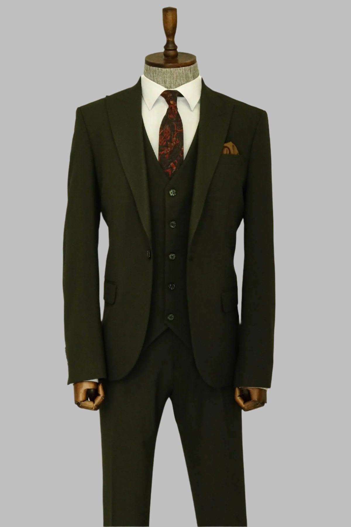 KOALA SYDNEY Three Piece Slim Fit Single Button Green Men Suit