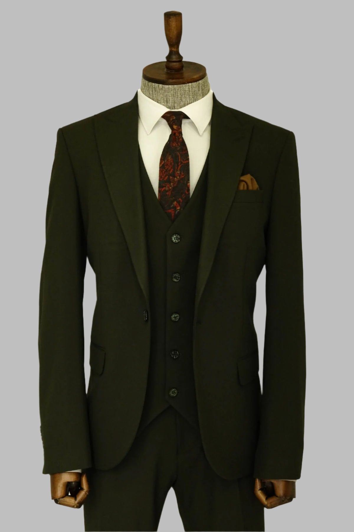 KOALA SYDNEY Three Piece Slim Fit Single Button Green Men Suit