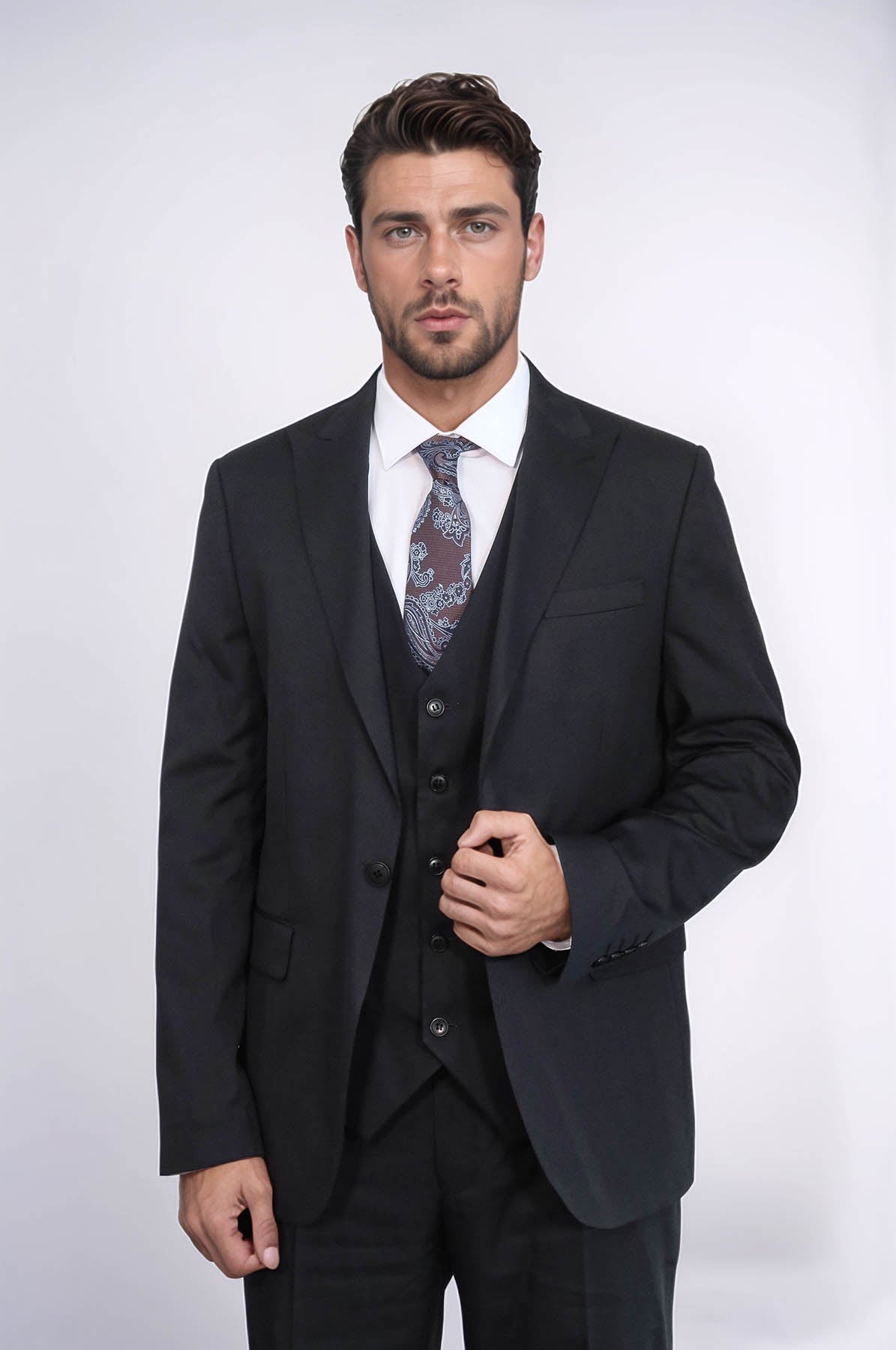 KOALA SYDNEY 3 -Piece Single Button Peak Lapel Black Men Suit