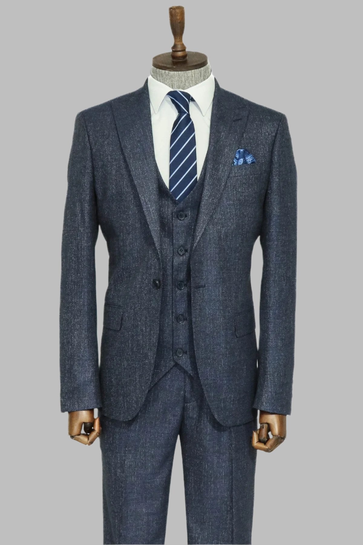 KOALA SYDNEY 3 -Piece Single Button Peak Lapel Grey Blue Men Suit -