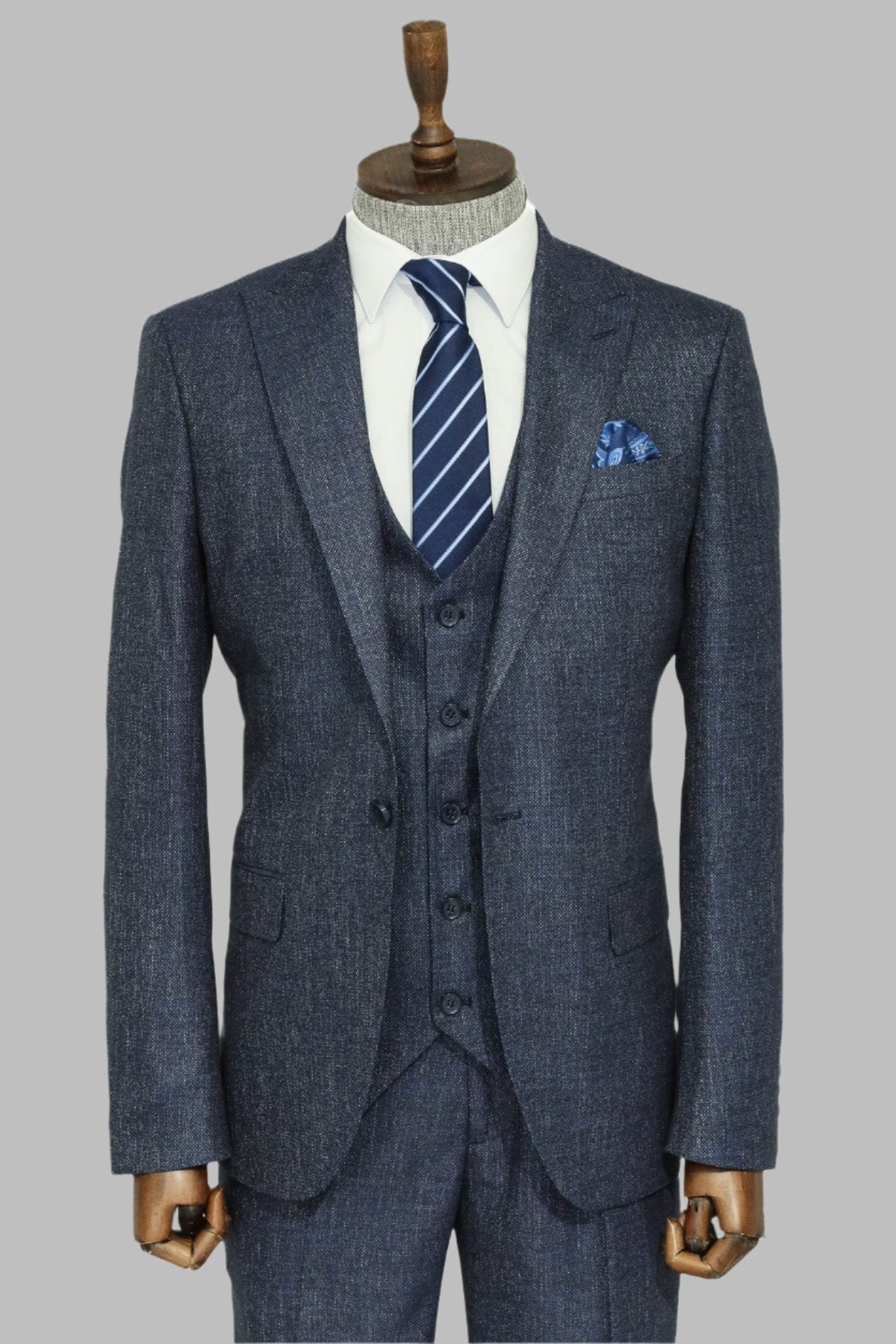 KOALA SYDNEY 3 -Piece Single Button Peak Lapel Grey Blue Men Suit -
