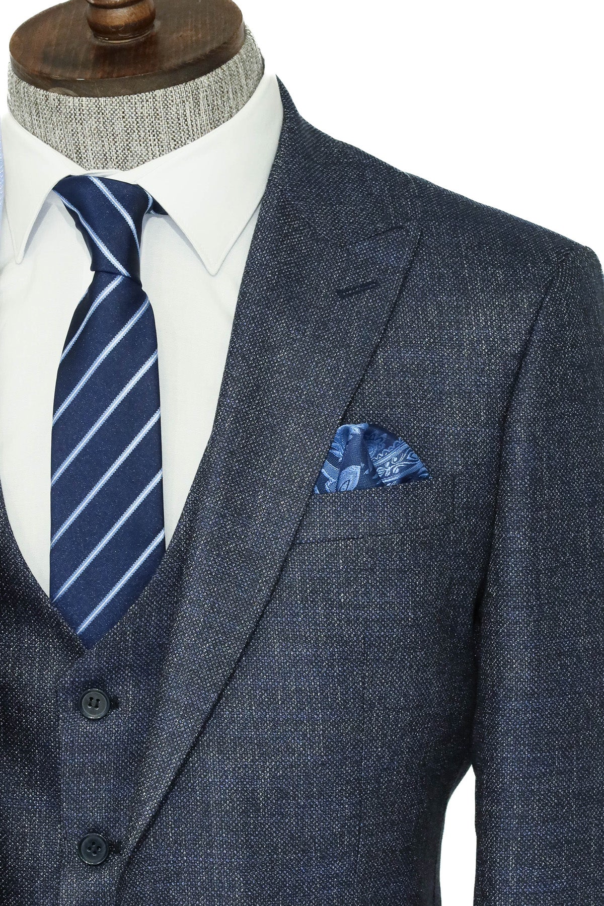 KOALA SYDNEY 3 -Piece Single Button Peak Lapel Grey Blue Men Suit -